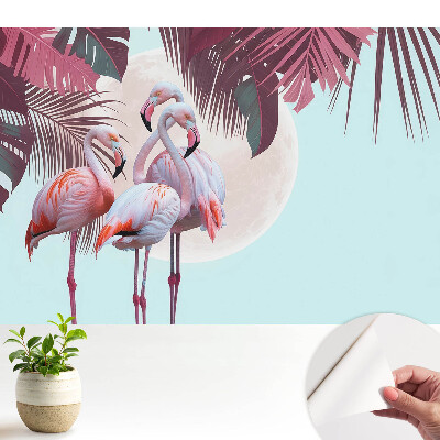 Öntapadó tapéta színes flamingókkal trópusi motívummal