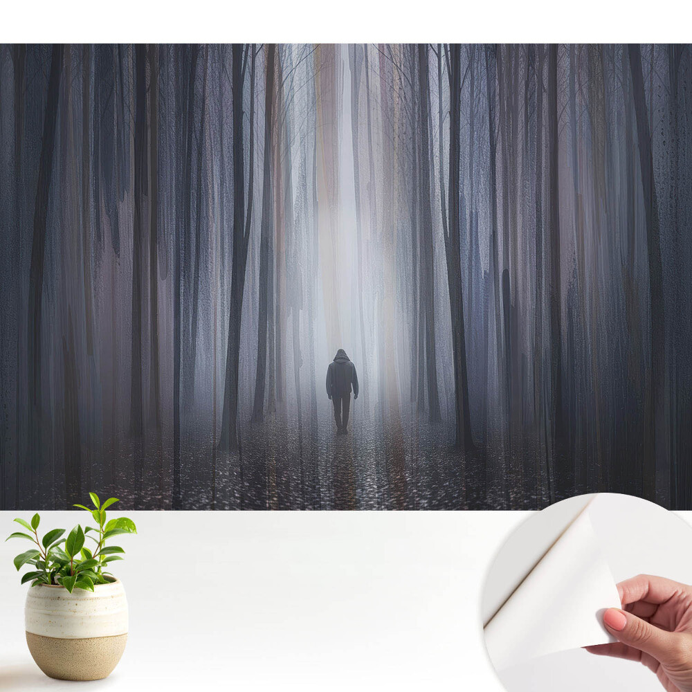 Öntapadós tapéta Egy magányos alak egy titokzatos erdőben
