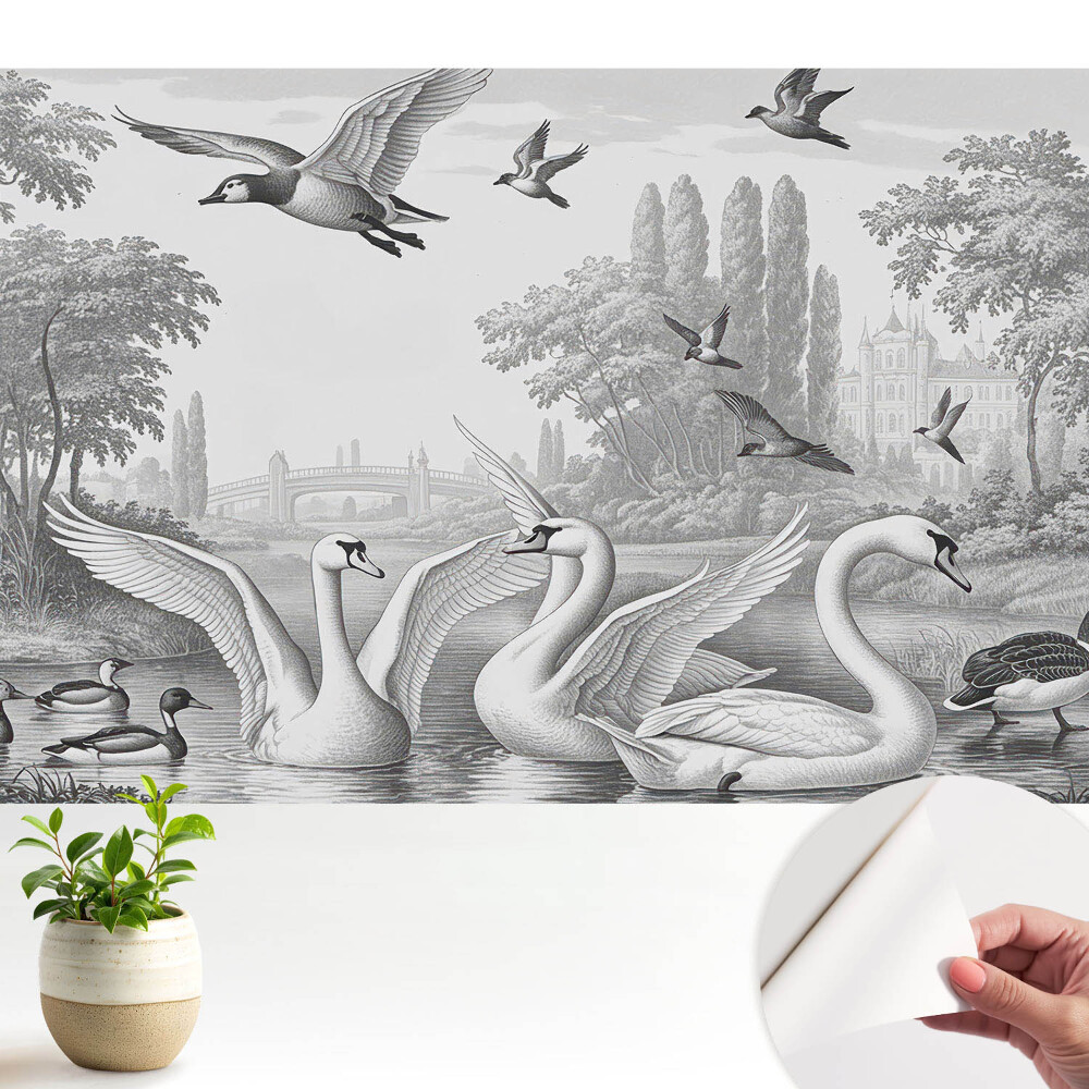Öntapadó tapéta Romantikus táj hattyúkkal