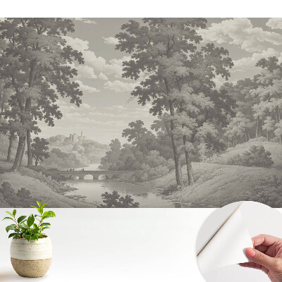 Modern tapéta klasszikus tájképpel és híddal