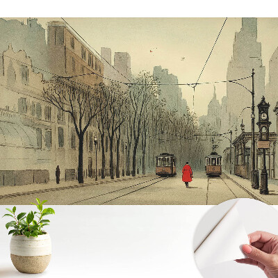 Öntapadós tapéta, városi őszi reggel mintával, klasszikus szimmetriában