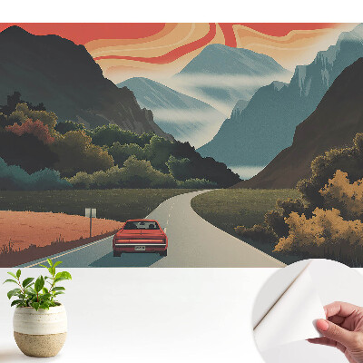 Öntapadós tapéta, Retro kirándulás a hegyekbe mintával