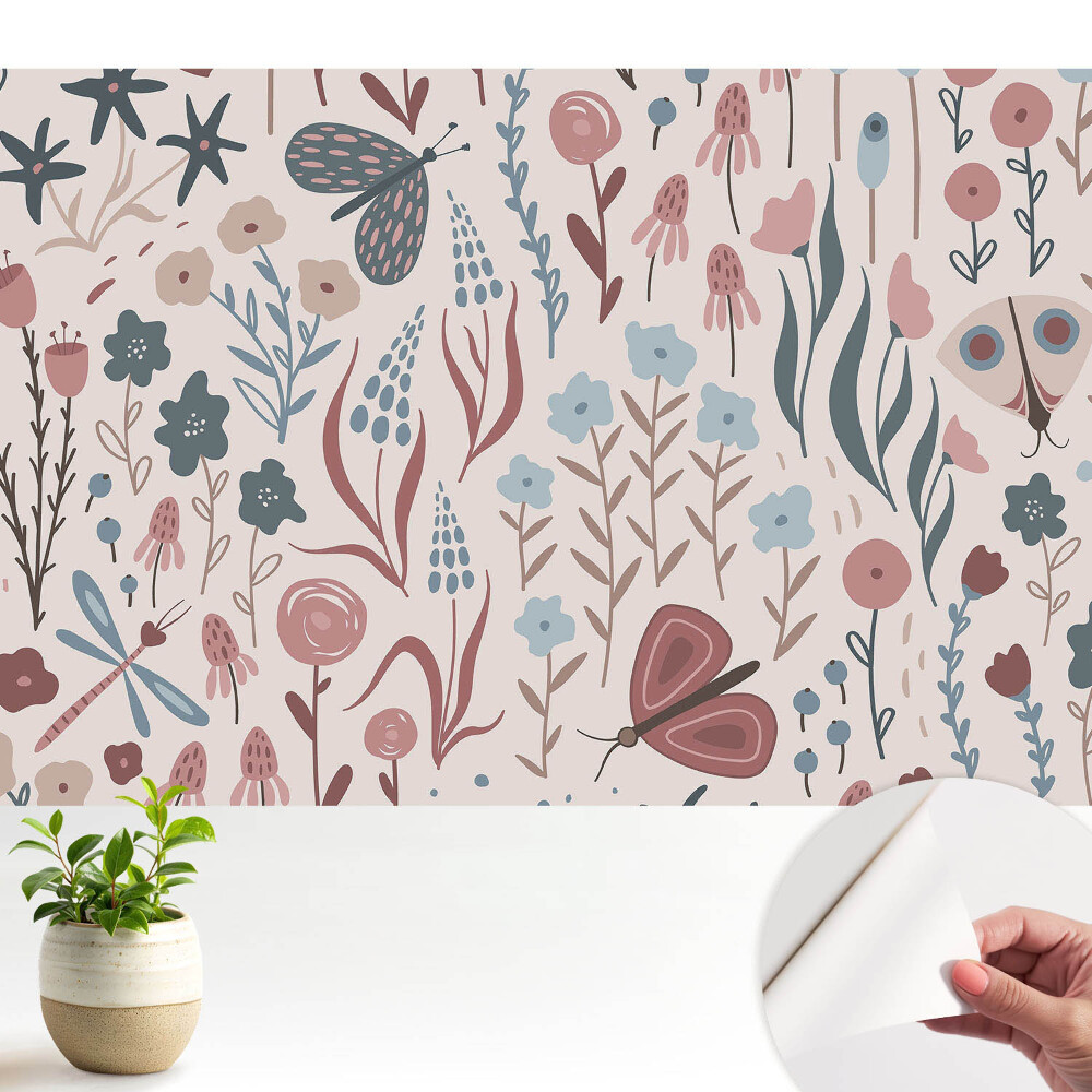 Modern tapéta Modern virágok és pillangók