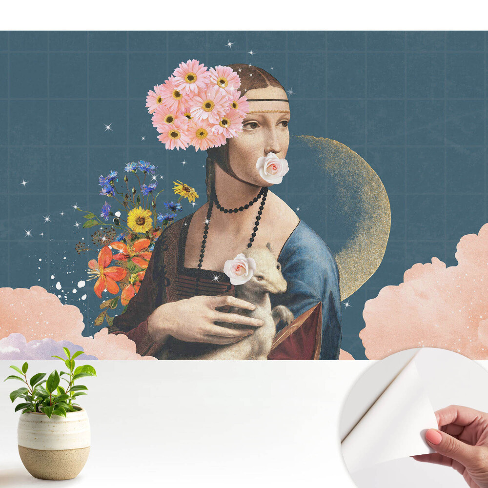 Öntapadós tapéta falra Virágos szürrealista portré