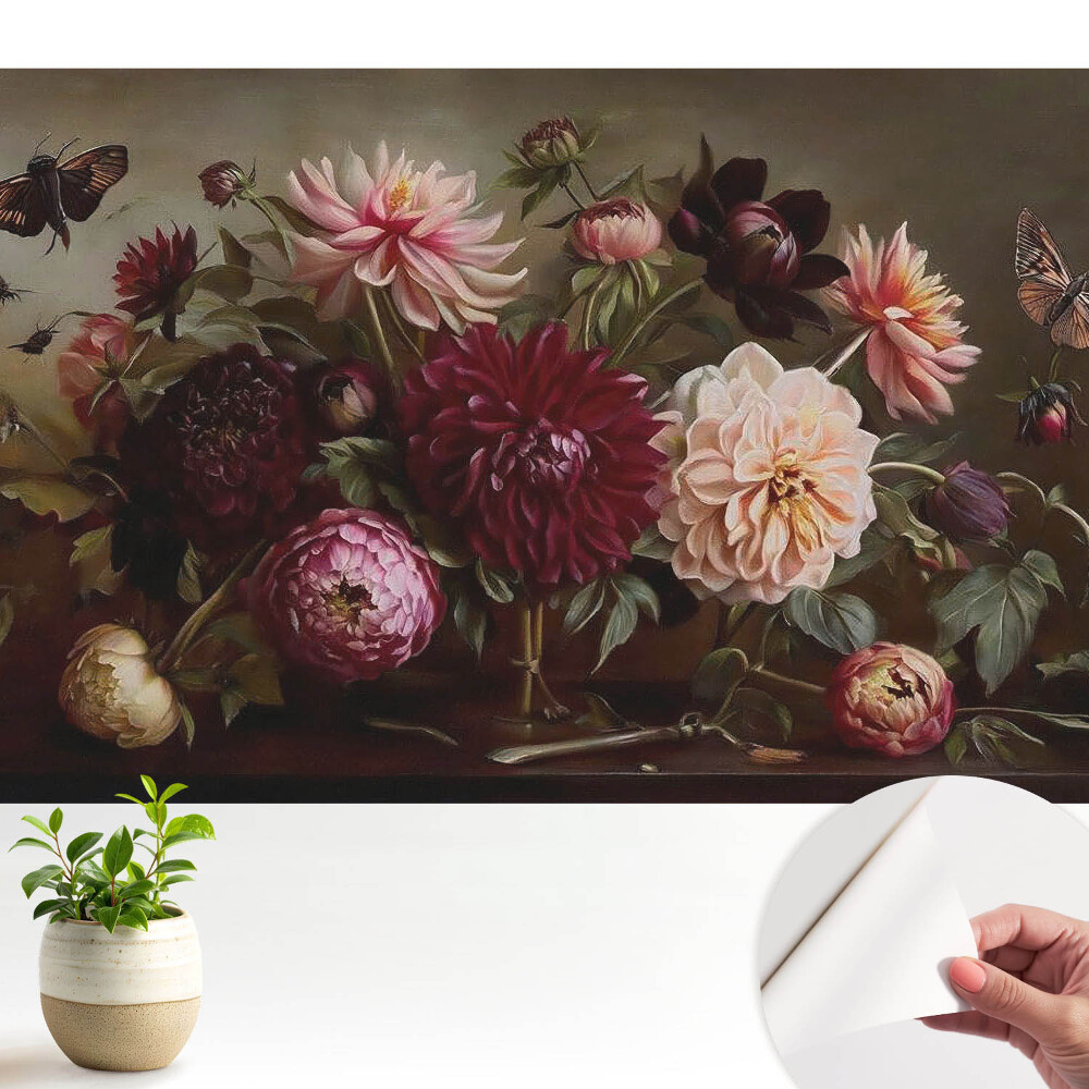 Dekor tapéta Virágok és pillangók egy klasszikus csokorban