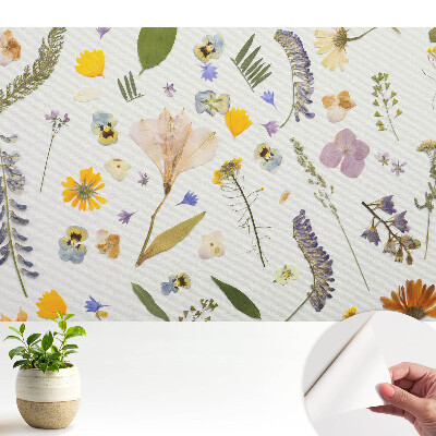 Modern tapéta, szárított virágok mintával fehér vásznon