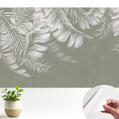 Modern tapéta Finom trópusi levelek szürke háttéren