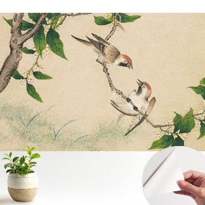 Modern tapéta madarakkal egy ágon klasszikus stílusban