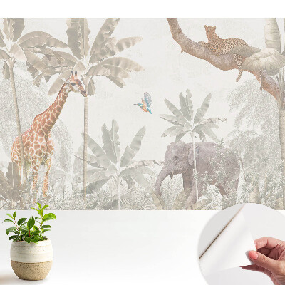 Öntapadó tapéta egzotikus állat- és növénymotívumokkal pasztellszínekben