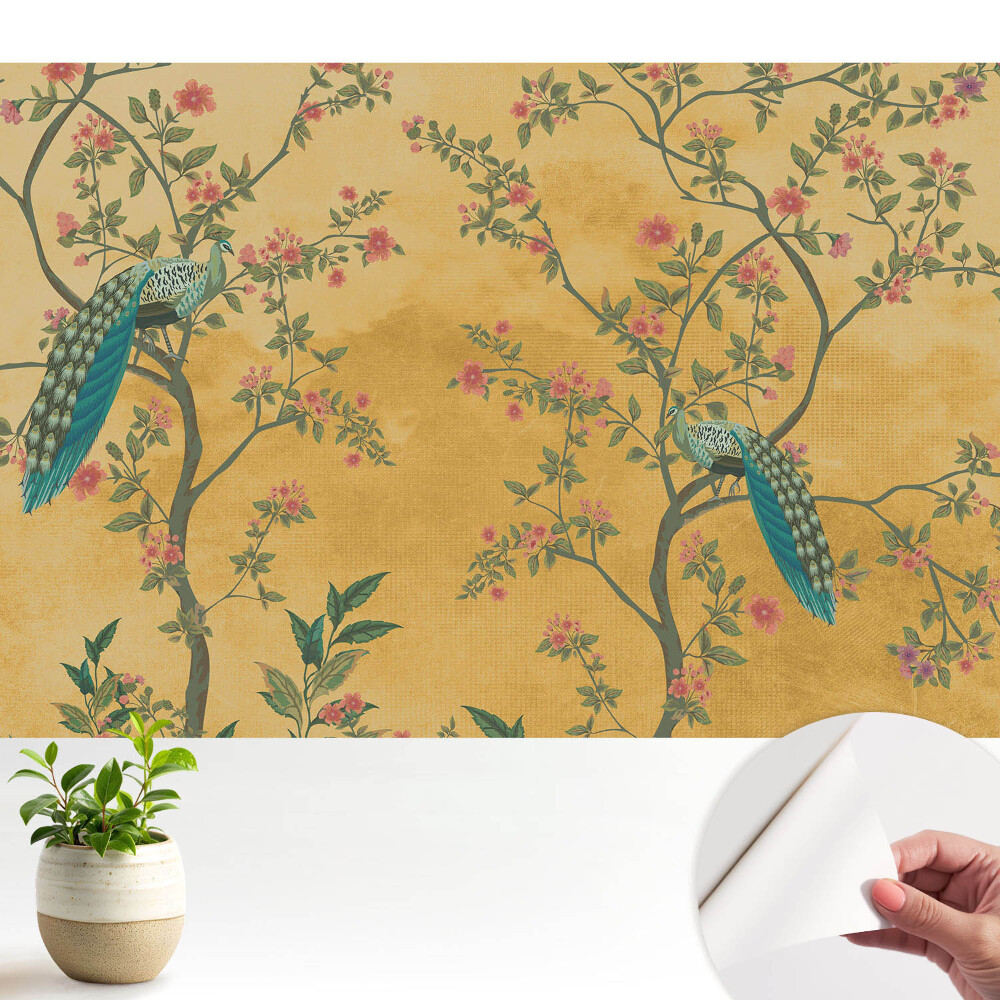 Öntapadós tapéta falra Páva virágmotívumok