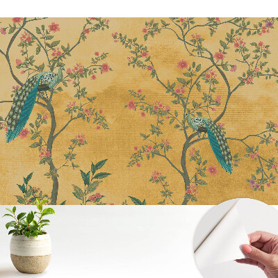 Öntapadós tapéta páva és virágmintákkal