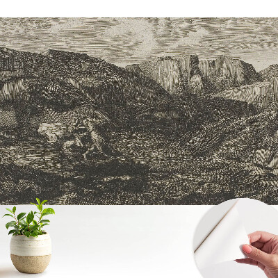 Dekor tapéta, amelyen klasszikus lovasokkal ábrázolt hegyi táj látható