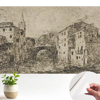 Tapéta klasszikus épületekkel a folyó hídján