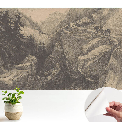 Öntapadó tapéta, hegyi tájkép utazókkal