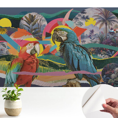 Öntapadós tapéta színes papagájok trópusi motívumával