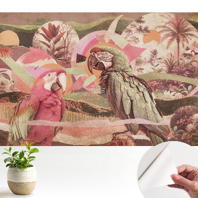 Tapéta egzotikus papagájokkal és trópusi növényzettel