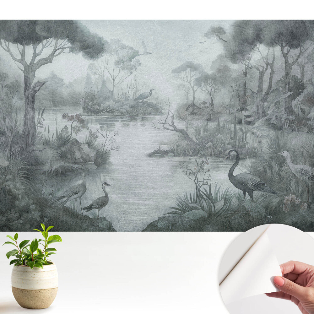 Öntapadós tapéta Titokzatos erdei táj a tóparton
