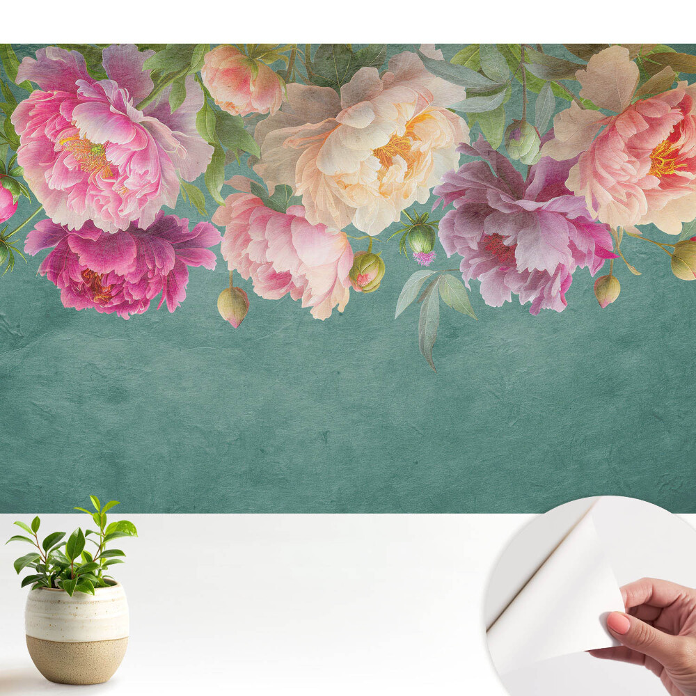 Öntapadós tapéta Színes pünkösdi rózsák akvarell textúrán