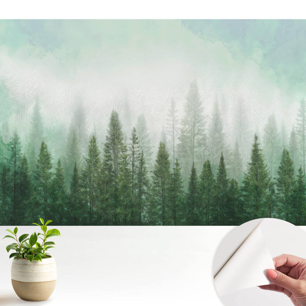 Dekor tapéta Erdő táj egy farkas körvonalaival