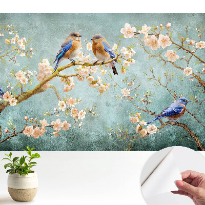 Tapéta pasztell madár- és virágmotívummal