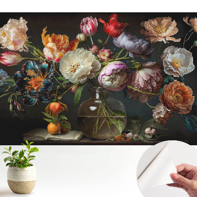 Öntapadó tapéta, virágkötészet vázában mintával
