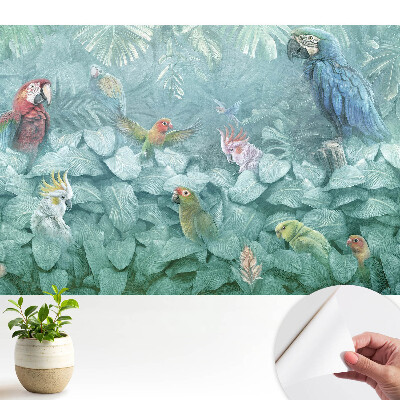 Öntapadós tapéta színes papagájokkal trópusi dzsungel mintával