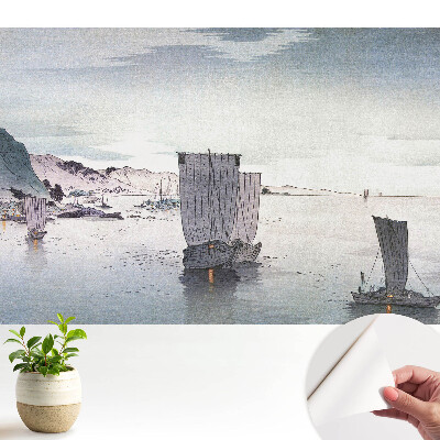 Öntapadós tapéta Vitorlások egy nyugodt vízfelületen a dombok között