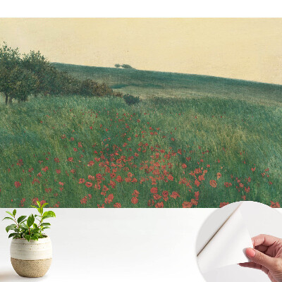 Öntapadós tapéta rusztikus rét pipacsokkal és fákkal