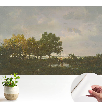 Öntapadós tapéta festői erdei tájjal és lovassal