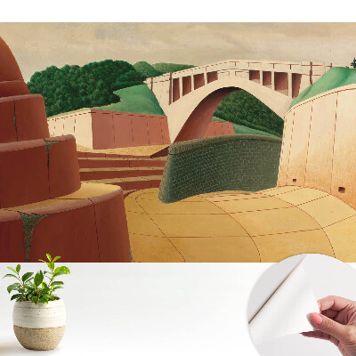 Öntapadó tapéta híd- és építészeti motívumokkal zöld elemekkel