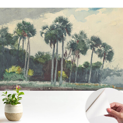 Tapéta trópusi pálmafákkal akvarell stílusban