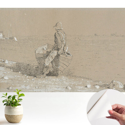 Öntapadós tapéta Férfi csónakkal a tengerparton