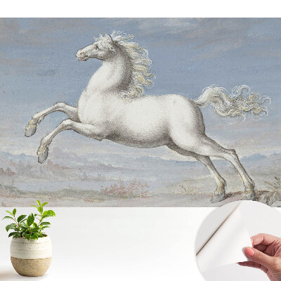 Öntapadó tapéta fehér ló dinamikus ugrásában