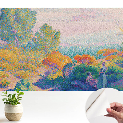 Öntapadós tapéta falra impressionista tengerparti jelenettel halvány színekben