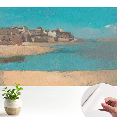 Öntapadós tapéta egy retró stílusú tengerparti falu mintájával