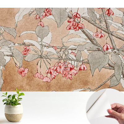 Tapéta finom virág- és levélmintával finom színekben