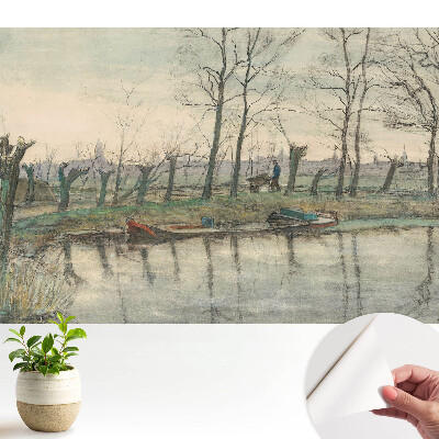 Öntapadós tapéta tájképpel, folyóval és fasorral