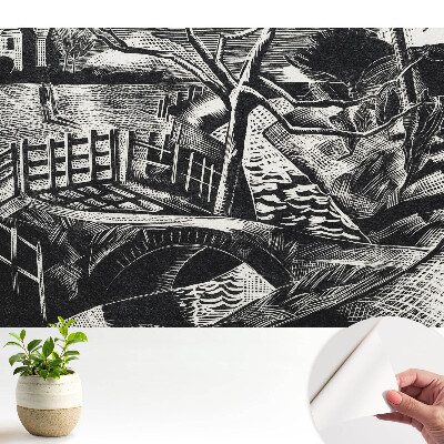 Dekortapéta klasszikus városképpel és geometriai kompozícióval