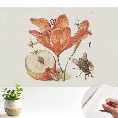 Öntapadó tapéta virágokkal, rovarokkal és gyümölcsökkel a természet harmóniájában