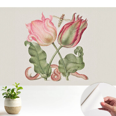 Tapéta virágokkal és egy rovarral nosztalgikus kompozícióban