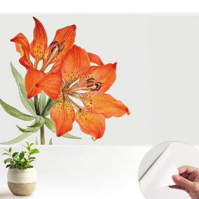 Modern tapéta narancssárga liliom mintával, finoman klasszikus stílusban