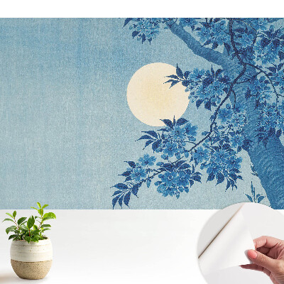 Öntapadós tapéta kék virágmintával a hold motívumával