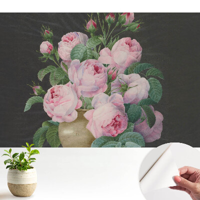 Modern tapéta rózsaszín rózsákkal szürke váza motívummal