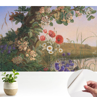 Modern tapéta Színes virágos táj, idilli hangulat