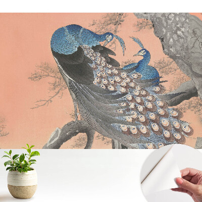 Dekor tapéta pávákkal egy ágon, klasszikus stílusban