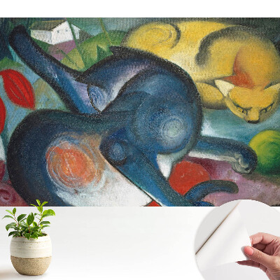 Öntapadós tapéta színes absztrakt macskákkal egy tájban