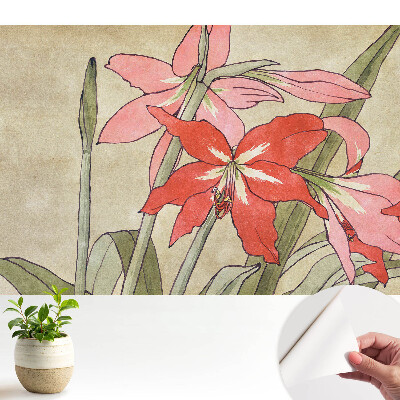 Modern tapéta retro virágkompozícióval, harmonikus természetes hatással