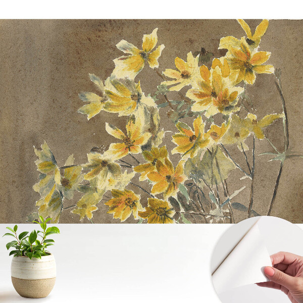 Dekor tapéta Sárga virágok a föld hátterében