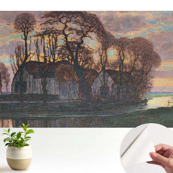 Tapéta Lenyugvó nap fák folyó béke