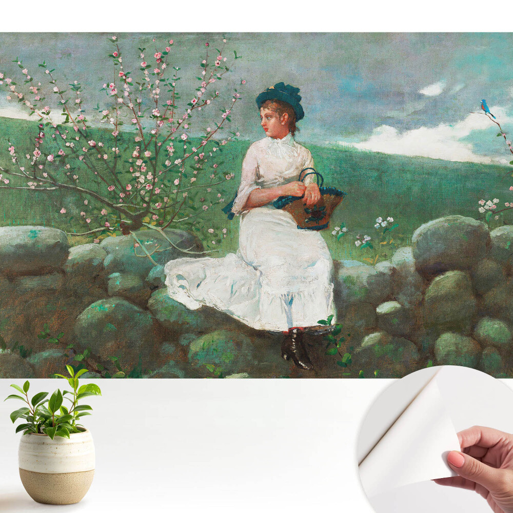 Tapéta Virágok és egy lány a falon